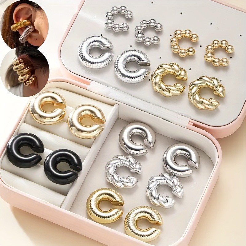 Women’s Twist Ear Cuffs 9Pcs Vintage Gold Silver Black Non-Piercing Earrings