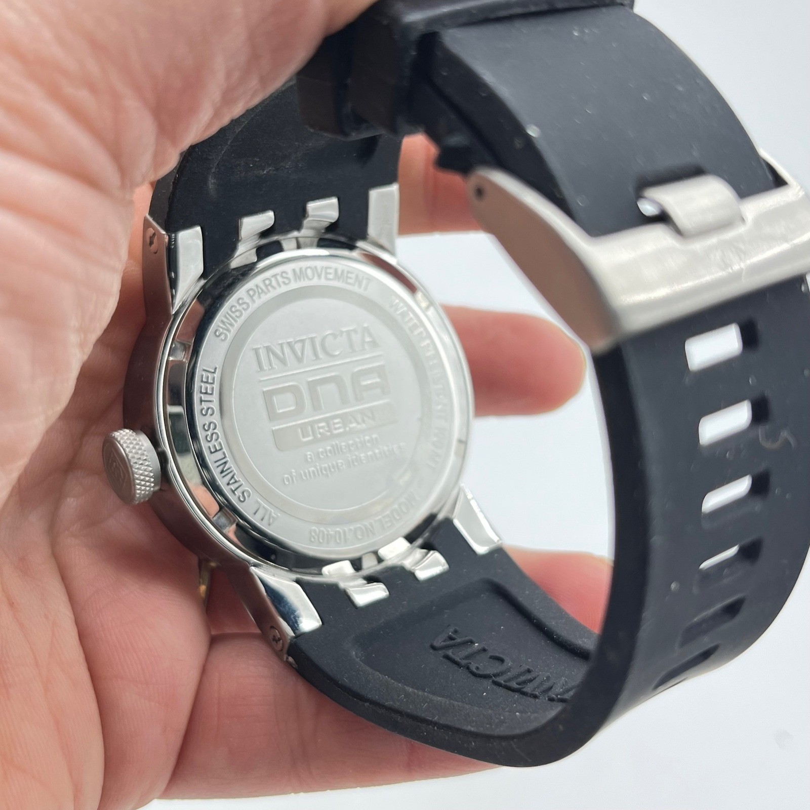 Invicta DNA Urban 10408 Mens Watch Grey Dial Pink Accents Black Silicone Strap