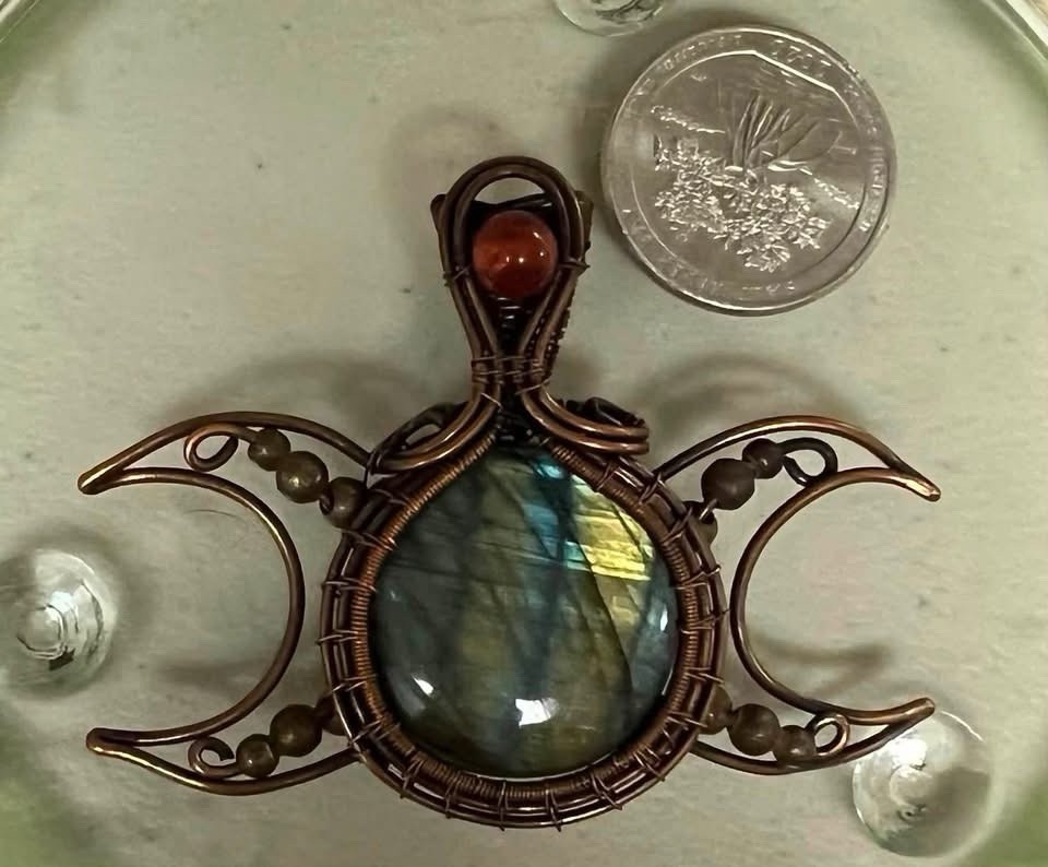 Wire Wrapped Triple Moon Labradorite Pendant Handmade Jewelry