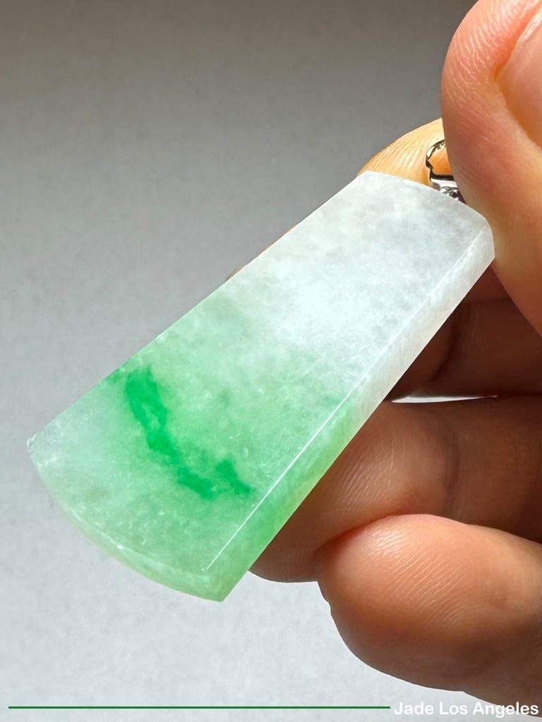 Plain Safe 平方平安 Apple Green Jadeite Jade 18K white Gold Diamond Pendant 45.23ct