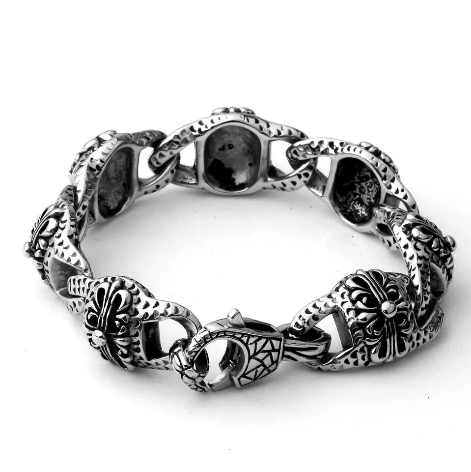 Men’s Heavy Sturdy Chain Bracelet Motorcycle Biker Wristband Stainless Steel USA