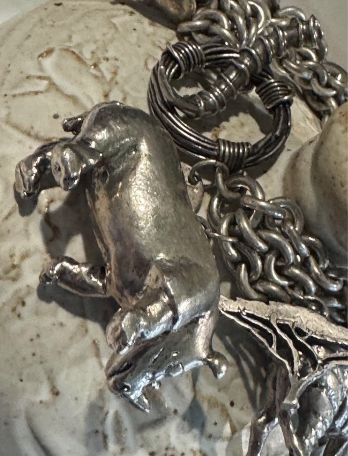 Signed Susan Cummings statement sterling silver African animal charm bracelet