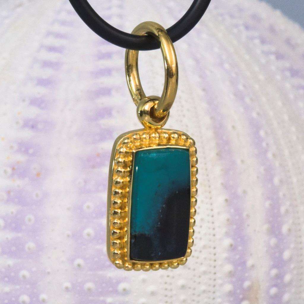 Granulation Pendant Gold Vermeil Sterling Gem Silica Chrysocolla Cabochon 3.97 g
