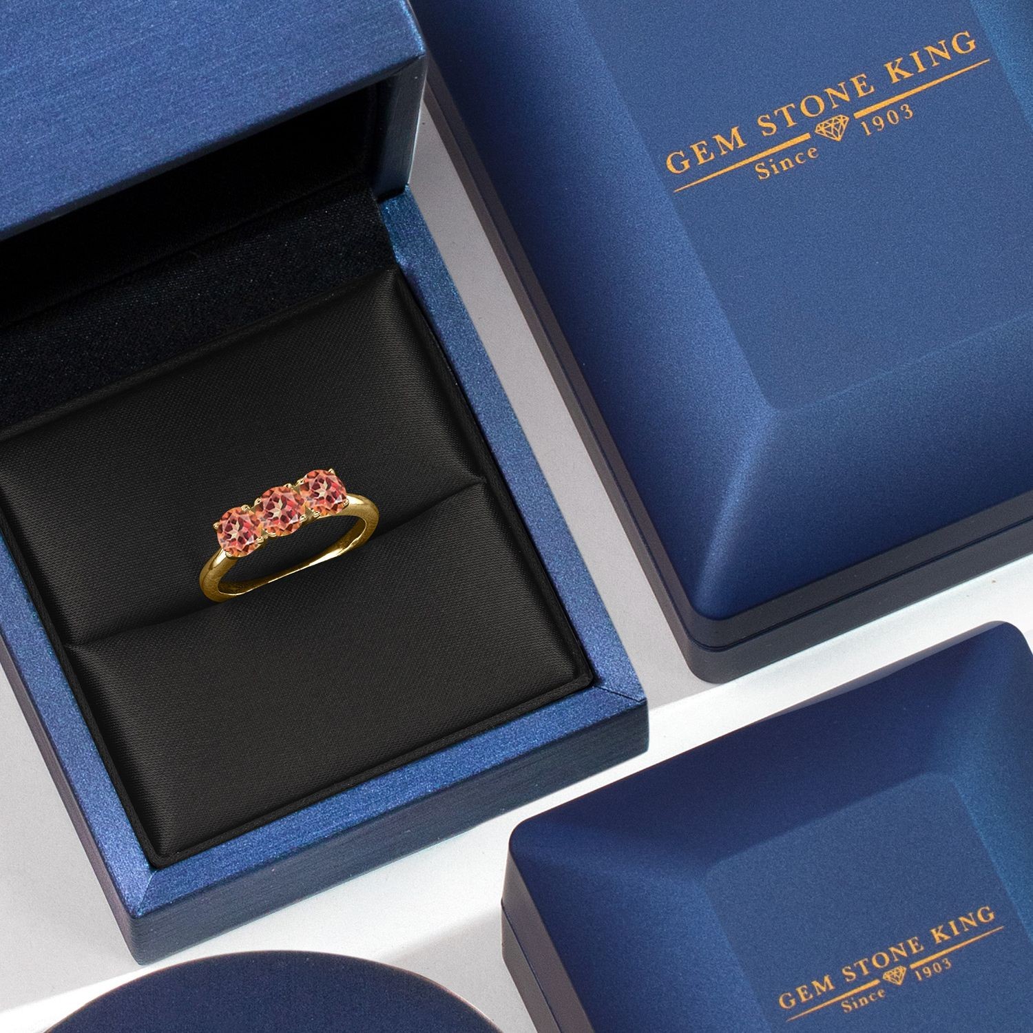 18K Yellow Gold Plated Silver Ecstasy Mystic Topaz Engagement Ring For Women |