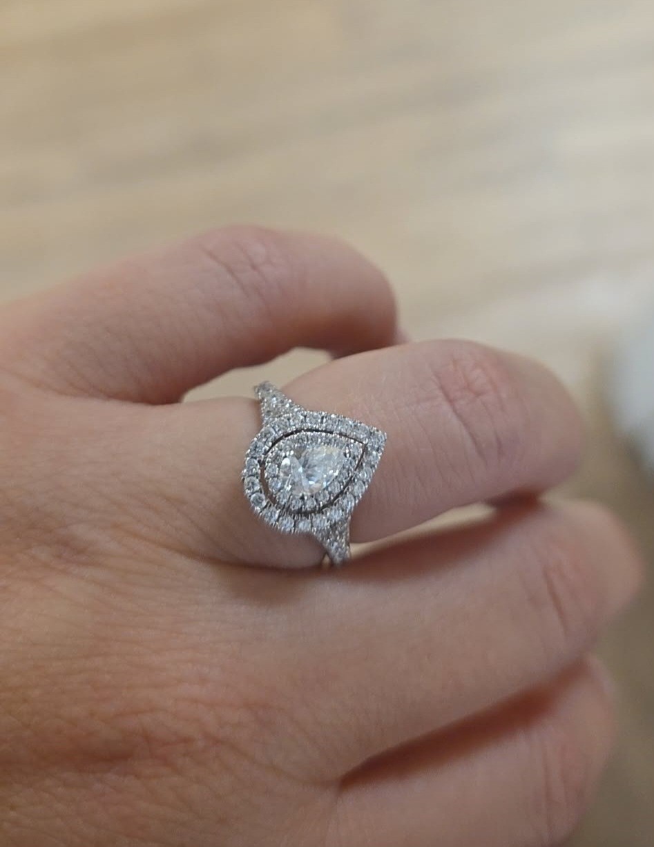 14K White Gold IGI Lab-Created Pear Diamond Halo Ring Size 5 1.45-1.57ctw