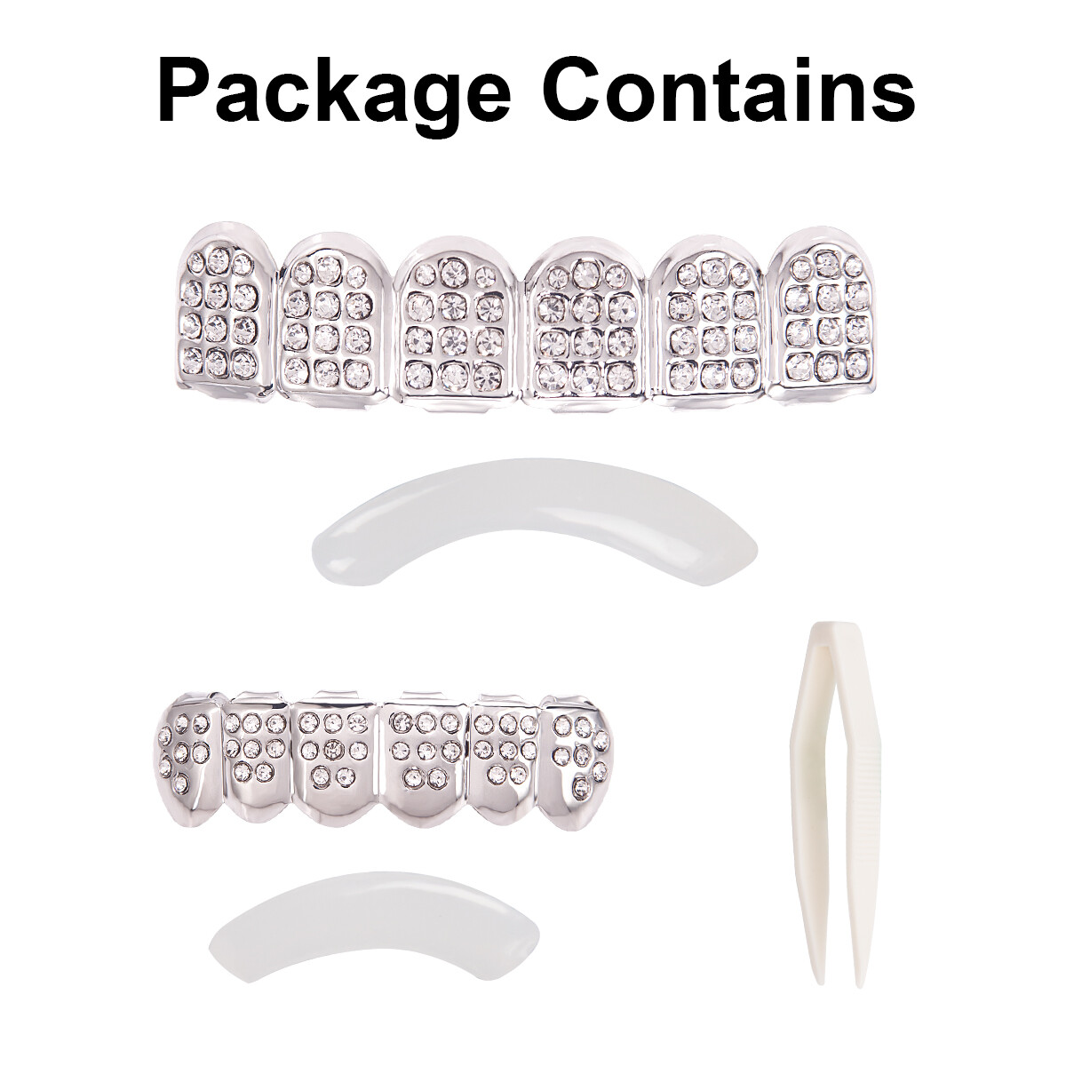 18K Gold/Silver/Black Plated Hip Hop Teeth Grillz Top Bottom Mouth Diamond Grill