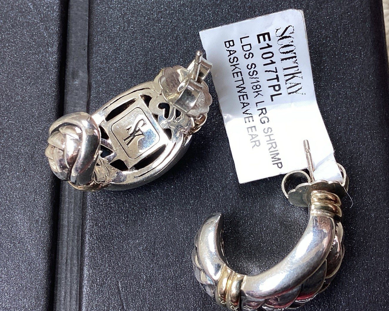 ÑWT Scott Kay Basketweave Sterling Silver 18 K Gold Half Hoop Earrings Msrp $650