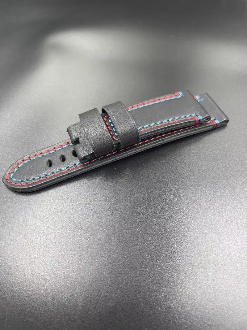 24mm Hand Made Black Leather Watch Strap Band Fits Panerai PAM727