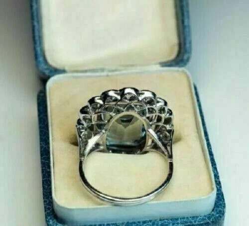 3Ct Emerald Cut Aquamarine Diamond Engagement Ring 14K White Gold Finis