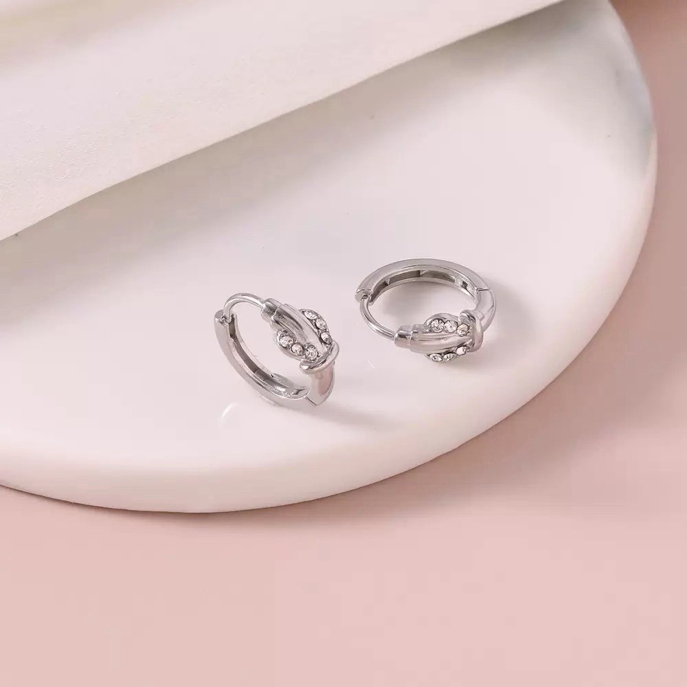 18K Gold Plated CZ Knot Hoop Earrings Small Huggie Earrings Gift for women 060