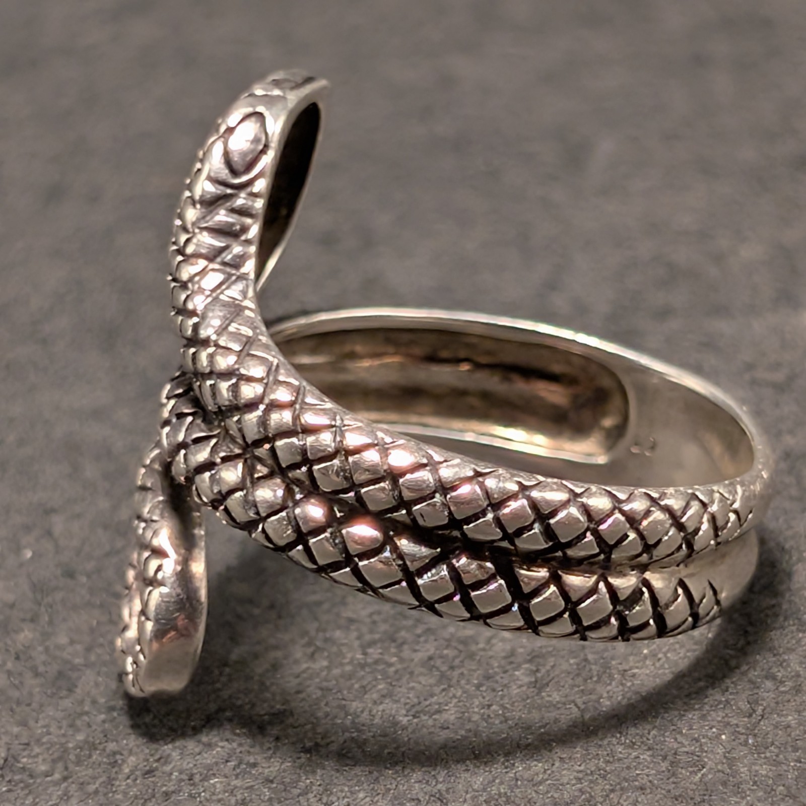 Sterling 925 Coiled Snake Ring Sz 6.75 Goth Wrapped Serpent Textured Design