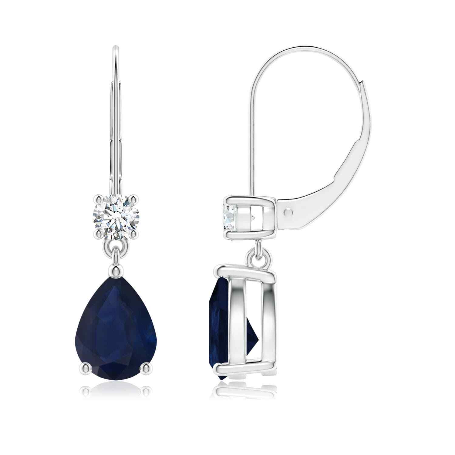 ANGARA 2.76 Ct Pear Sapphire Leverback Drop Earrings with Diamond in 14K Gold