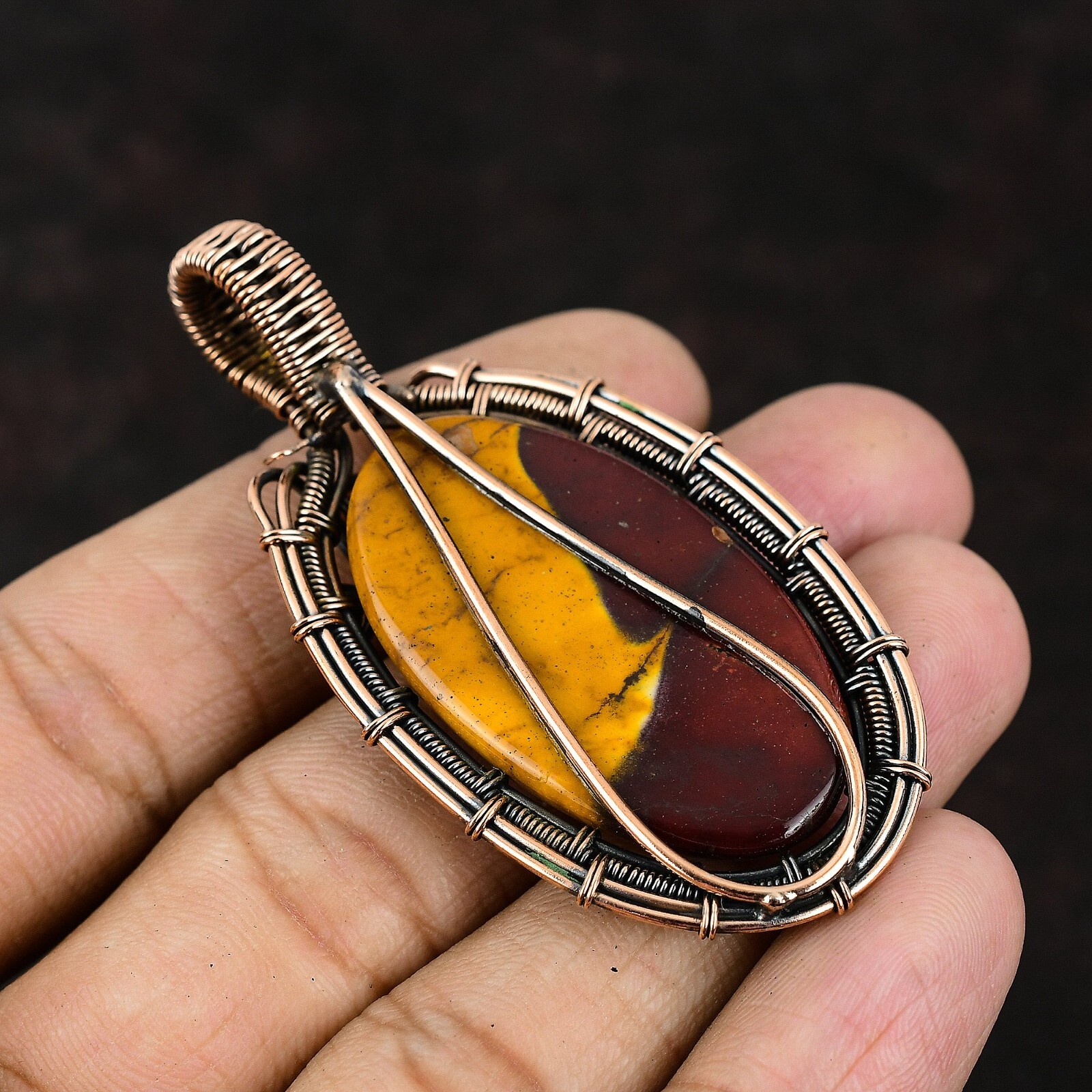 Mookaite Gemstone Wire Wrapped Pendant Copper Handmade Jewelry For Women 2.64″