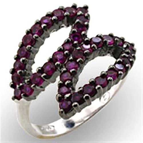Women’s Ring, Rhodium & Ruthenium Plated, Sterling Silver, purplish-red