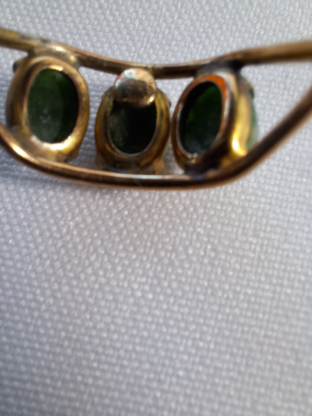 Signed 12k Gold Filled Burt Cassell Oval Jade 3 Stone Split Shank Ring Sz 8