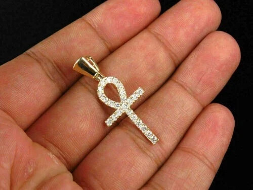 14K Yellow Gold Plated 1.20Ct Lab Created Diamond Men’s Ankh Cross Pendant Charm