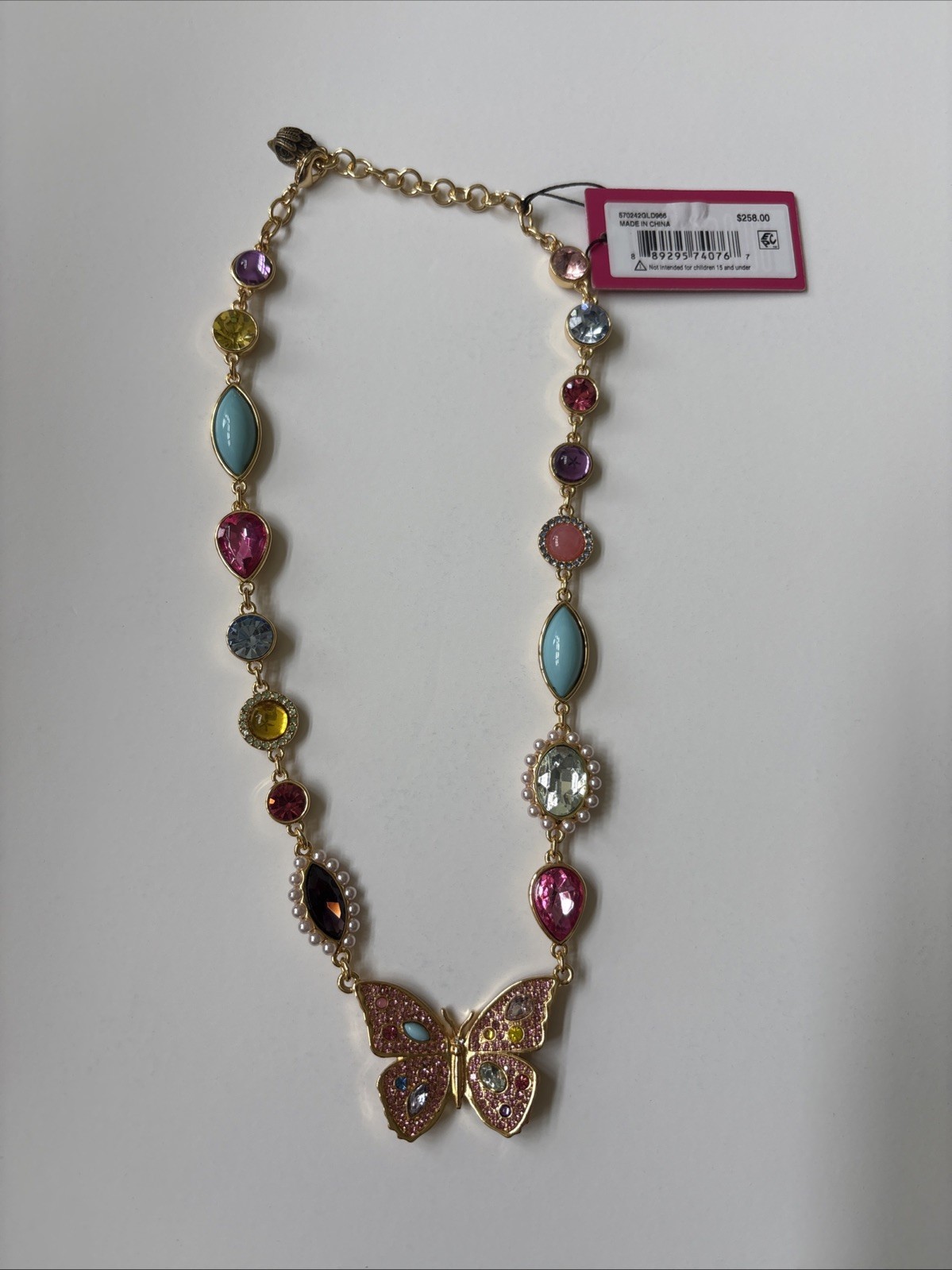 Kurt Geiger LondonButterfly Gemstone Collar Necklace Multi 16″ L +2″ GIF Box New