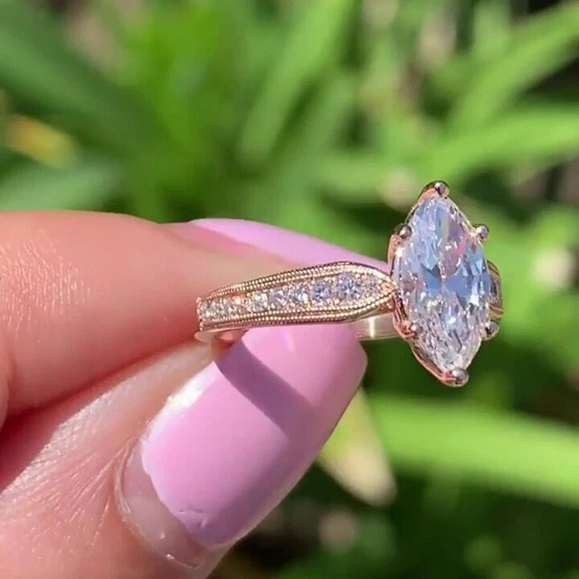 1.50CT Marquise Cut Moissanite Vintage Engagement Ring gift 14k Rose Gold Plated