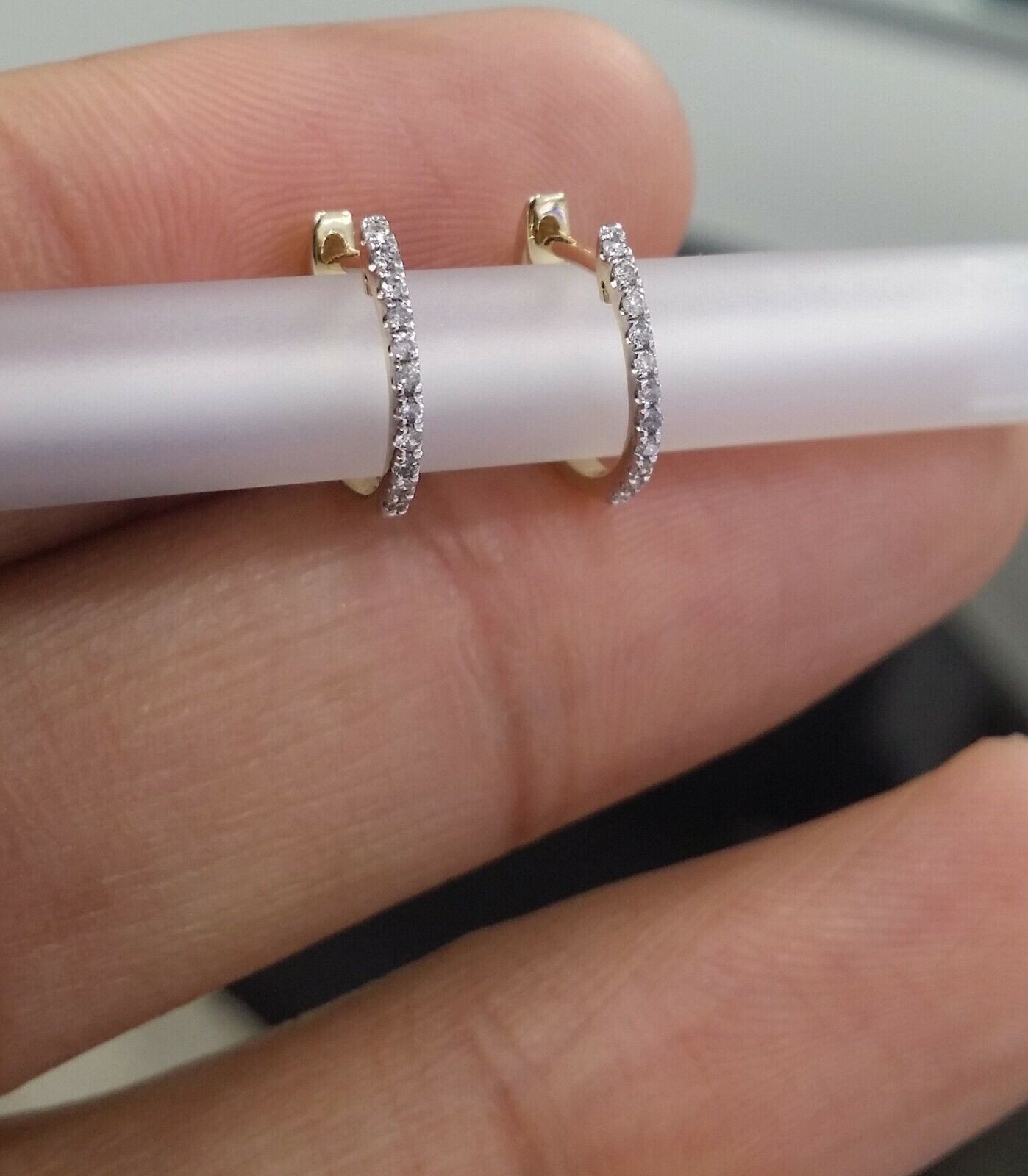 0.10Ct Round Cut Natural Diamonds Hoops Huggies Earrings 14k Yellow Gold Plated