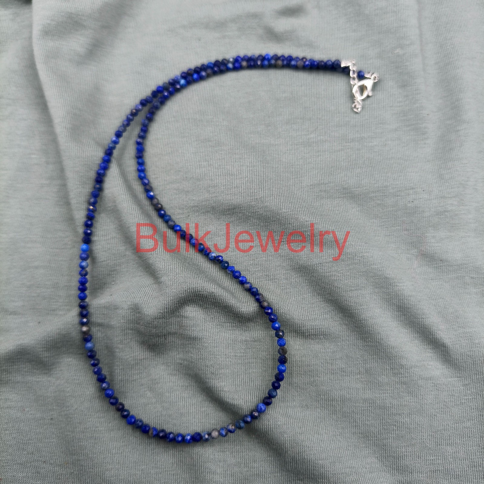 Lapis Lazuli 2mm Faceted Beaded Necklace | Sterling Silver Clasp | Handmade Min
