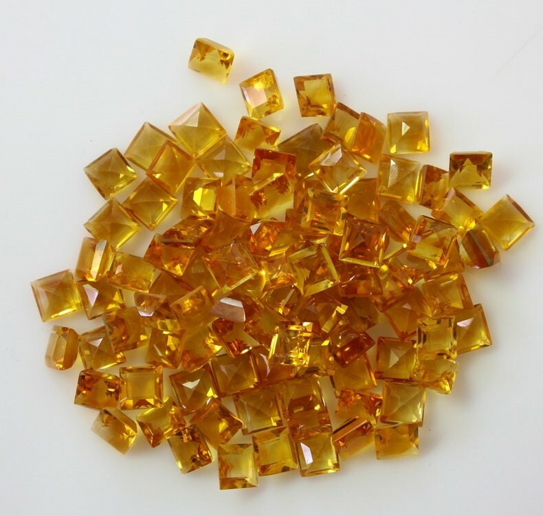 200 Pcs Natural Citrine 3mm Square Shape Faceted Cut Calibrated Loose Gemstone