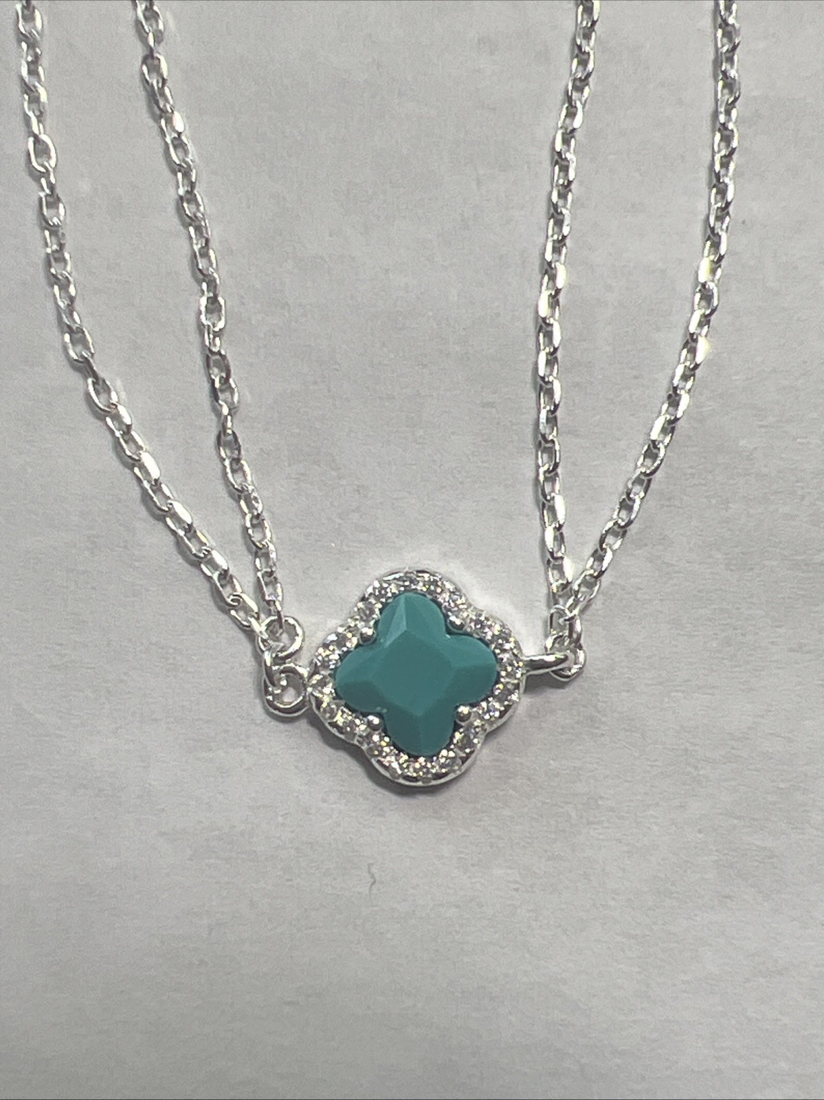 Stunning Sterling Silver Turquoise Blue Halo Clover Bracelet 6.5-7.5
