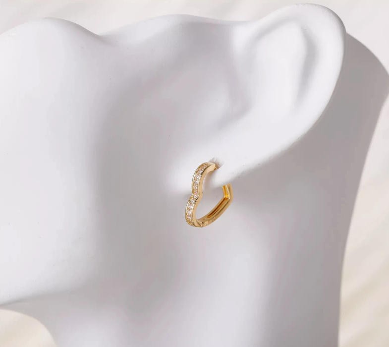 9CT GOLD LADIES HEART HOOP EARRINGS – Pair 14mm