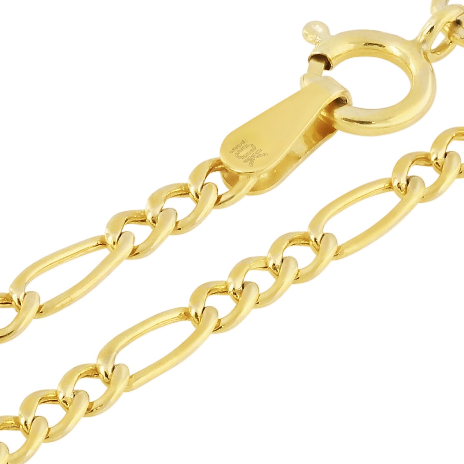 10K Yellow Gold Thin 2mm Figaro Chain Bracelet or Anklet Mens Womens 7″ 8″ 9″