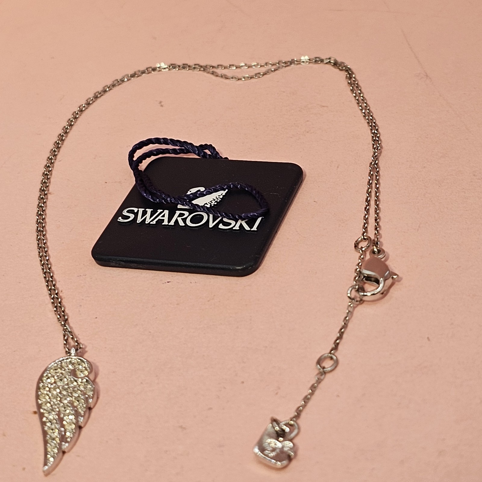 Swarovski Angel Wing Pendant Necklace Crystal Pendant Pave Wing Silver Tone Swan