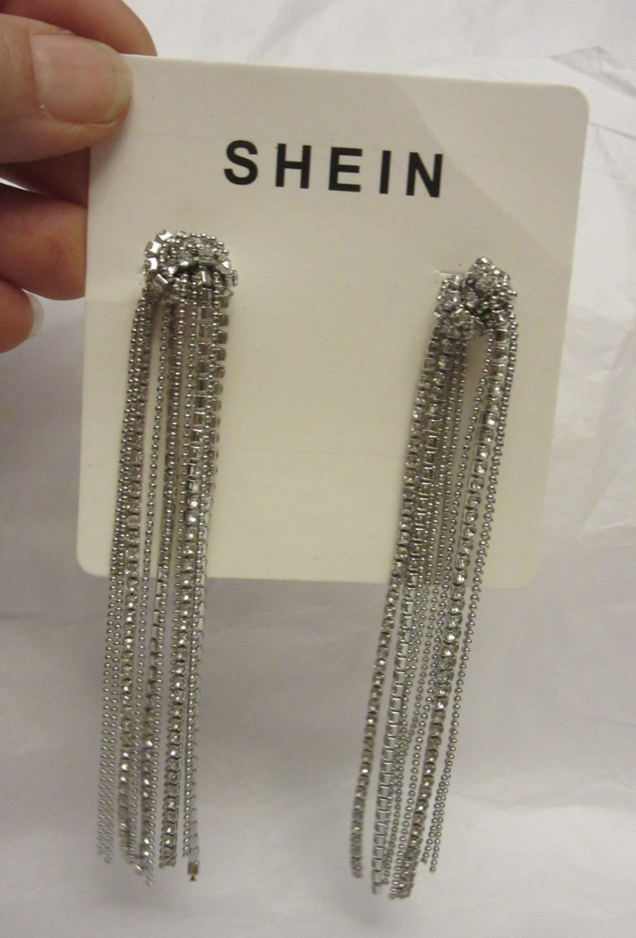 SHEIN Silver Tone Earrings w/ Rhinestones Unused 4 1/4 inch Long
