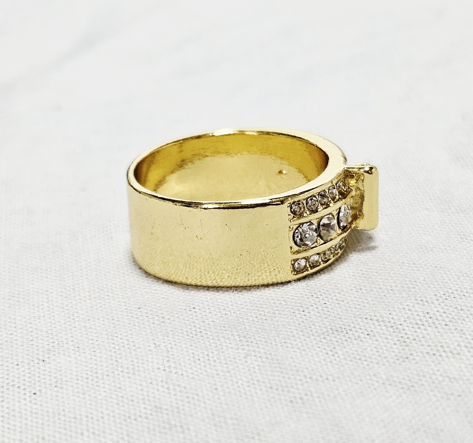 Gold Tone 2 Pc Ring Set Clear Crystal Wide Band Ring Band Ring Size 10 J15-3630
