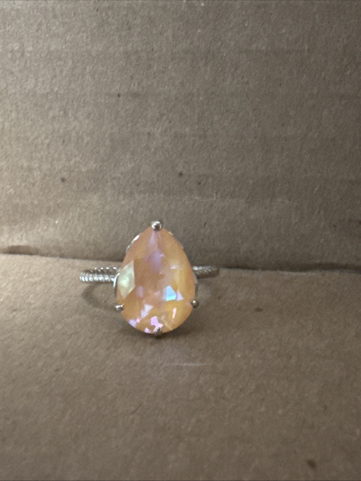 Fragrant Jewels Satin Sterling Silver 925 – Peach Teardrop Flower Setting Sz 7