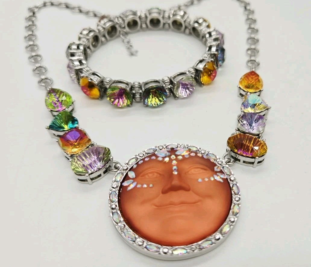 Kirks Folly Necklace Cosmic Bliss Empress Seaview Moon Silver tone Set 2pc