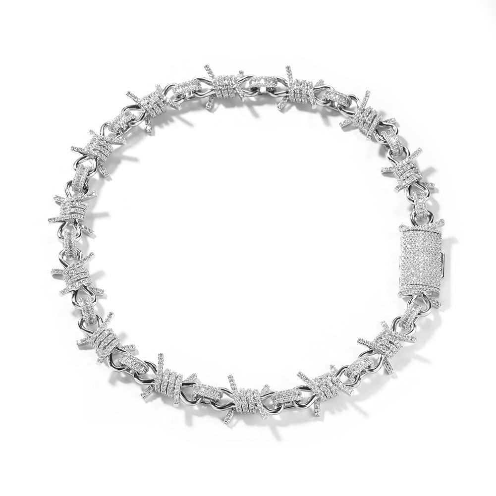 Sparkling Barbed Wire Chain Silver Gold Hip Hop CZ Bling Barbwire Necklace