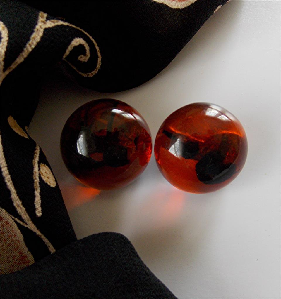 VINTAGE RETRO SEMI-TRANSPARENT MARBLED ROOT BEER COLOR LUCITE CLIP-ON EARRINGS