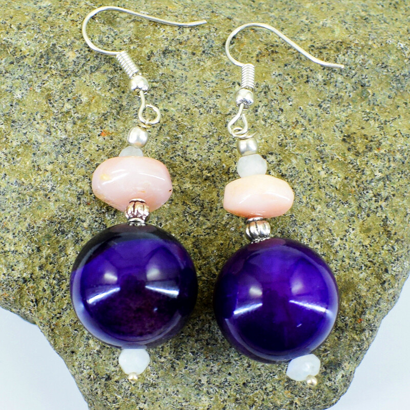 100.00 Cts Earth Mined Pink Australian Opal & Purple Amethyst Beads Earrings