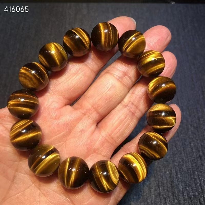 Natural Yellow Tiger’s Eye Gems Round Beads Bracelet 16mm AAAAA