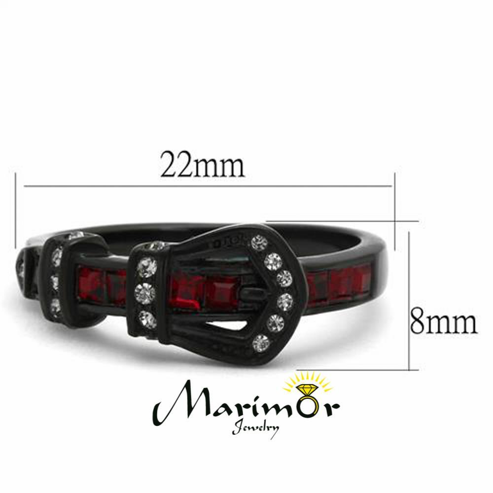 Black Stainless Steel Ruby Red Crystal Belt Buckle Fashion Ring Women’s Sz 5-10