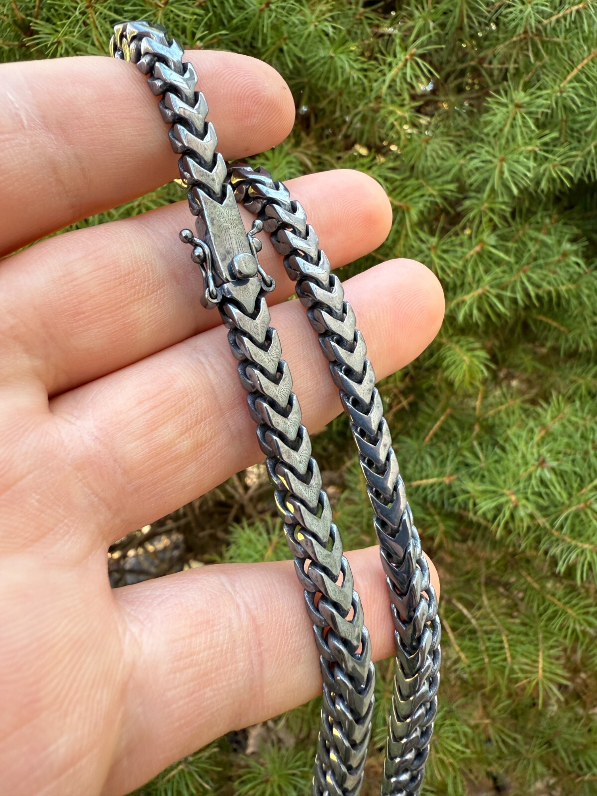Handmade Franco Chain Necklace Black Rhodium Over Real 925 Silver Box Lock 6mm