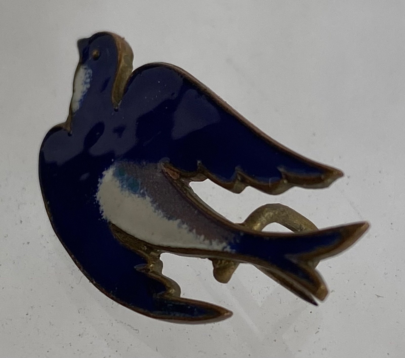 Vintage Blue Enamel Dove Swallow Bird Brooch Pin Badge c1960s