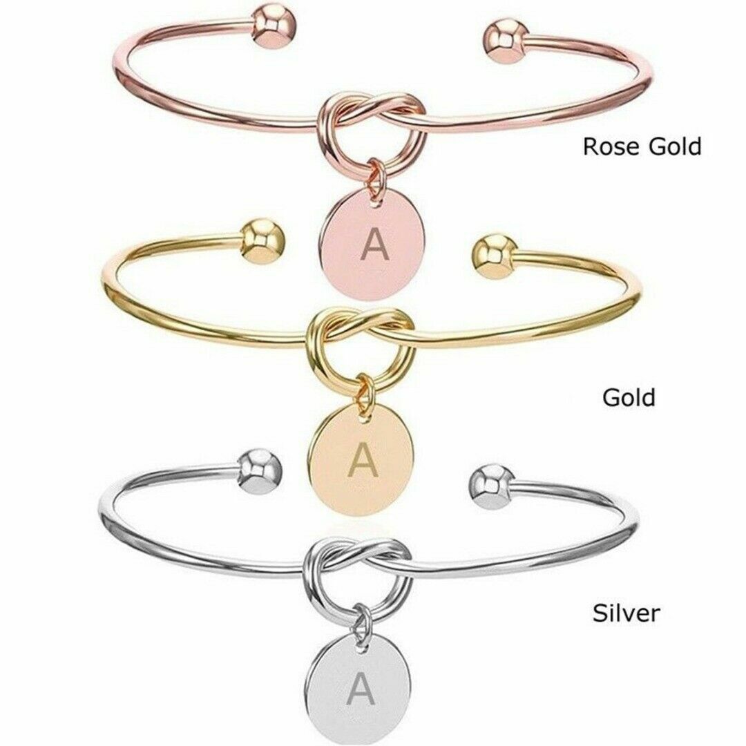Personalized Bracelet Initial Knot Monogram Bridesmaid Bangle 26 Letter UK Stock