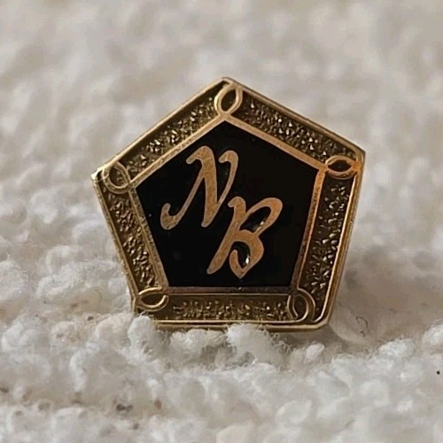 NB Initial Pentagon Shape Gold-Tone Logo Design Screwback Lapel Hat Pin (C4)
