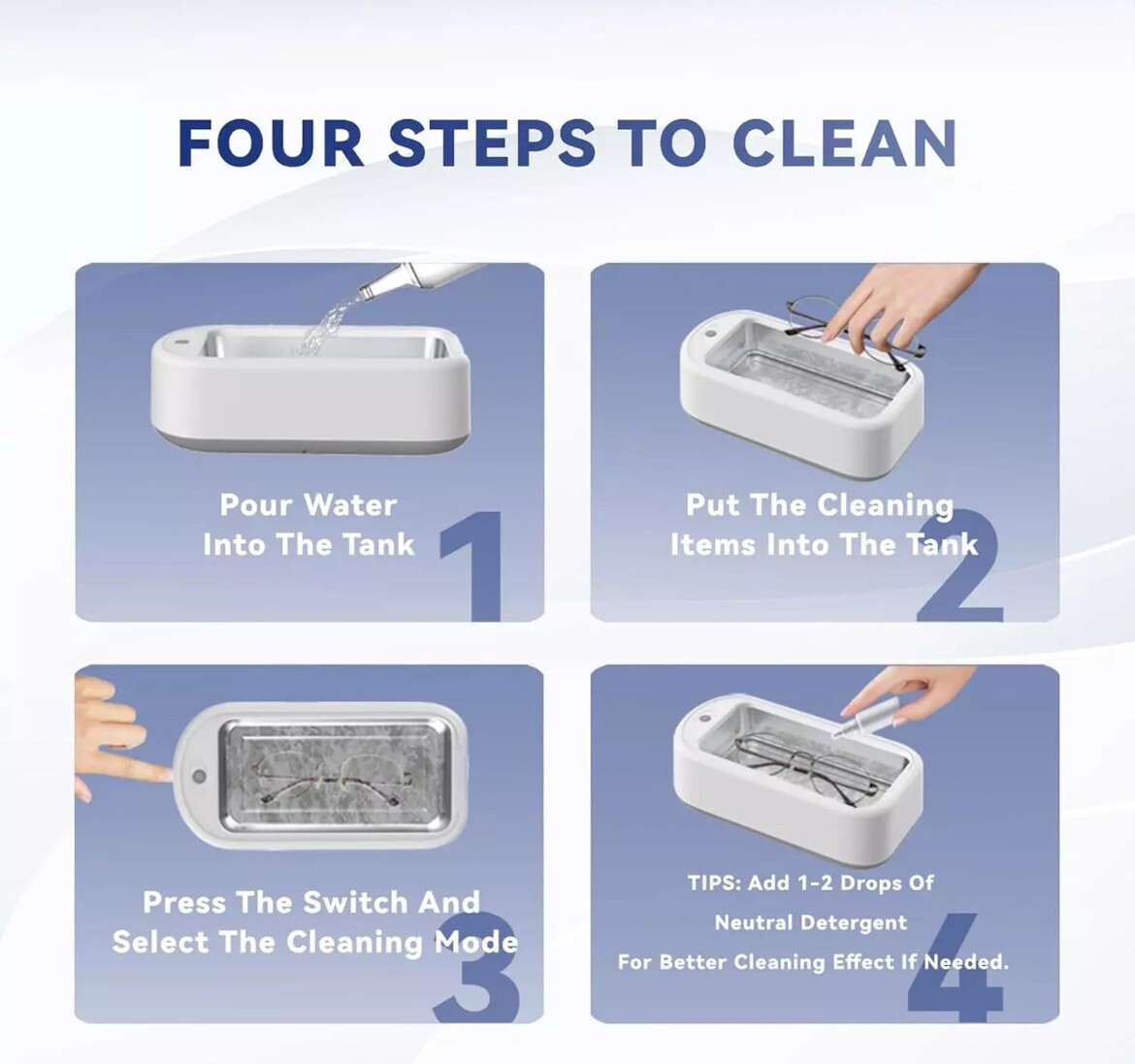 Ultrasonic Glasses Cleaner Multifunctional White Clean Oxide Layer Watch Glasses