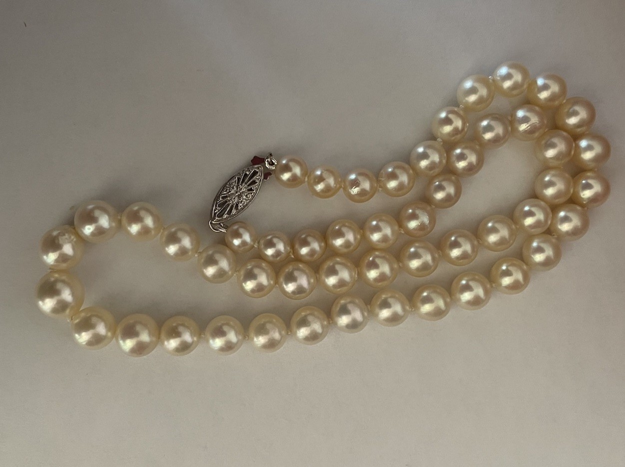 6-9mm Akoya Pearl Necklace ~ 14k Clasp ~ 17.5” Length ~ Restrung
