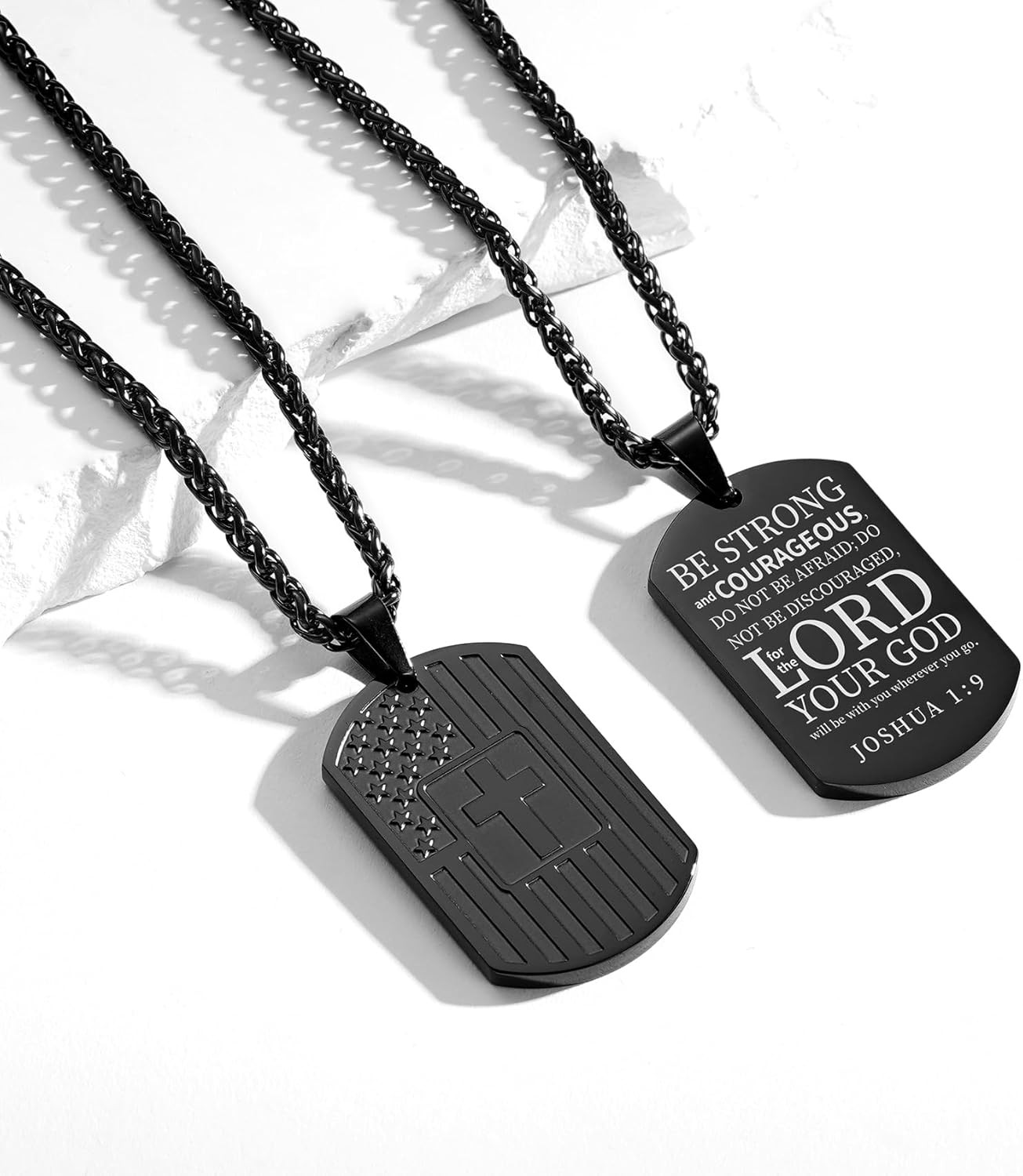 American Dog Tag Cross Necklace for Boys Men, Christian Baptism Confirmation Rel