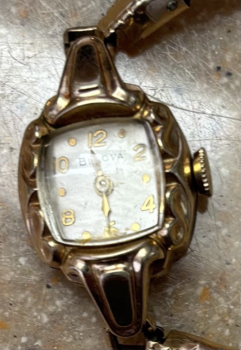 1950’s Vintage Bulova Watch Women 10K Gold RGP Working on Expansion Band