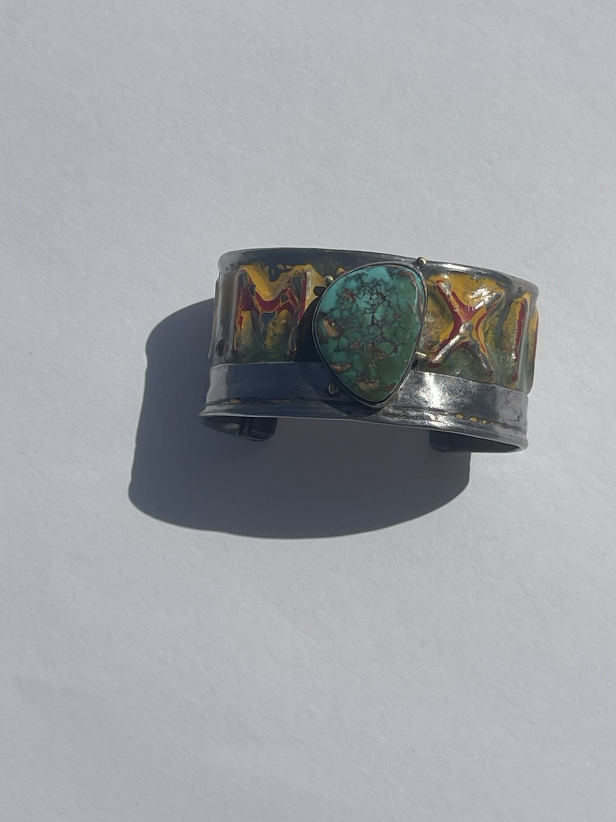 Kit Carson New Mexico License Plate Cuff Bracelet Turquoise 18k accents artisan