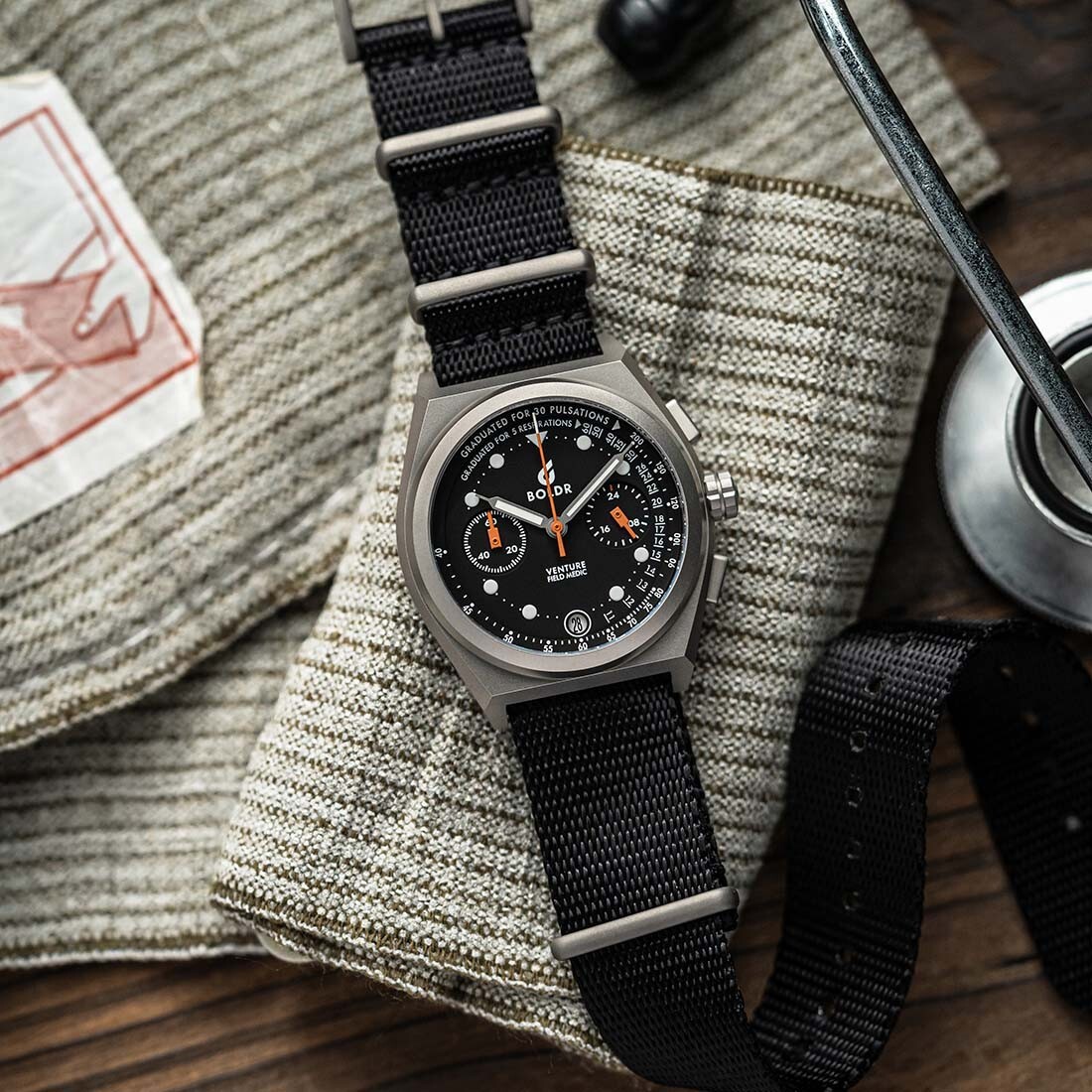 BOLDR FIELD MEDIC I Chronograph Mecca-Quartz Titanium Black Fabric Men’s Watch