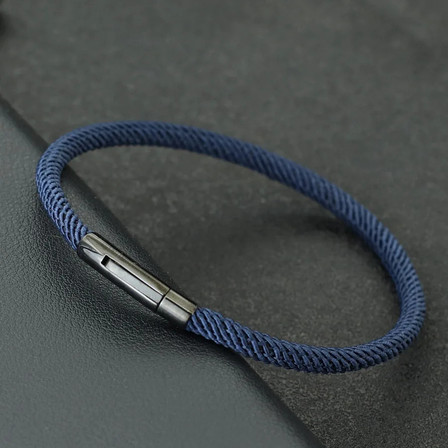1pc Rope Bracelet Men 4mm Thread Stainless Steel Bracelets Buckle Jewelry