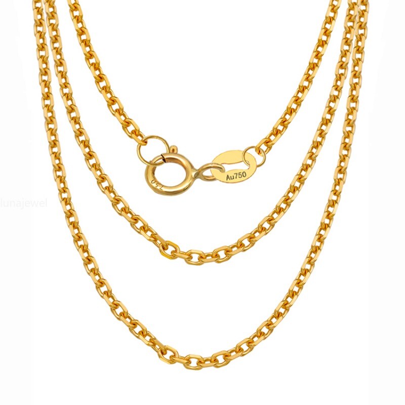Solid Real 18K Yellow Gold Chain Rolo Cable O Link Women Necklace 16-18inch